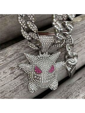 GENGAR pokemon chain 18K white gold plated jewelry thick cuban necklace men NWT